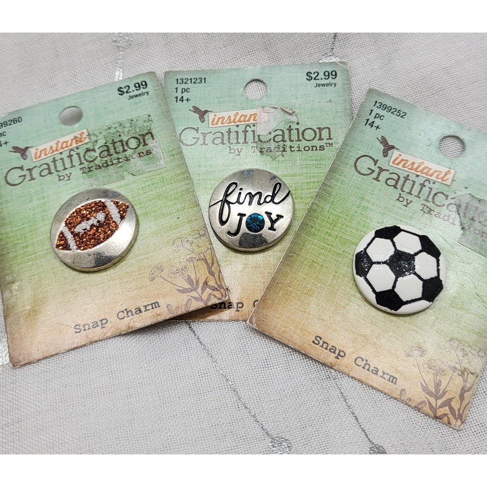 Instant Gratification Traditions Snap Charm Football, Soccer, Joy Lot Of 3 NWT